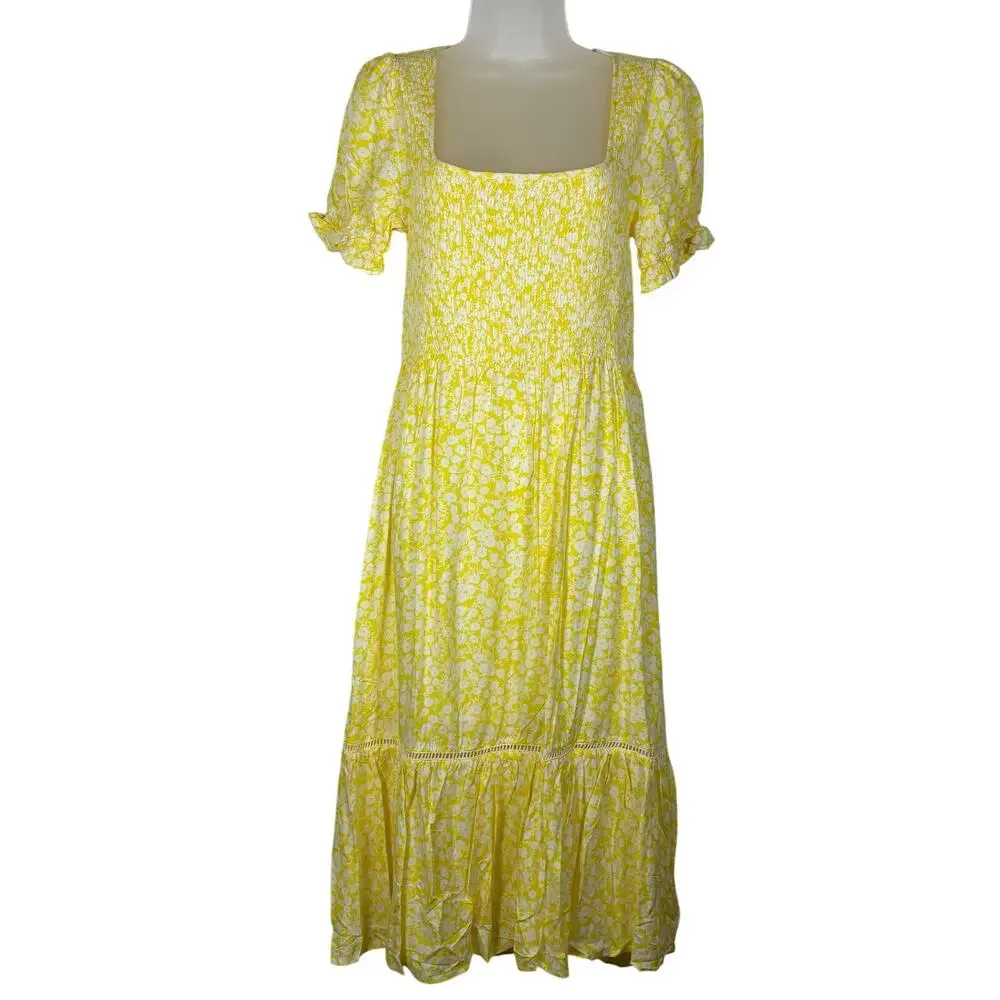 Lost + Wander Midi Dress Floral Cottagecore Yellow White S & XS